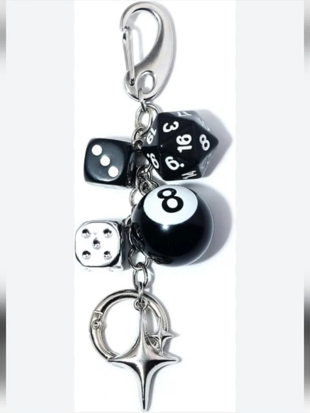 Black Novelty Dice & 8-Ball Keychain Card Holder